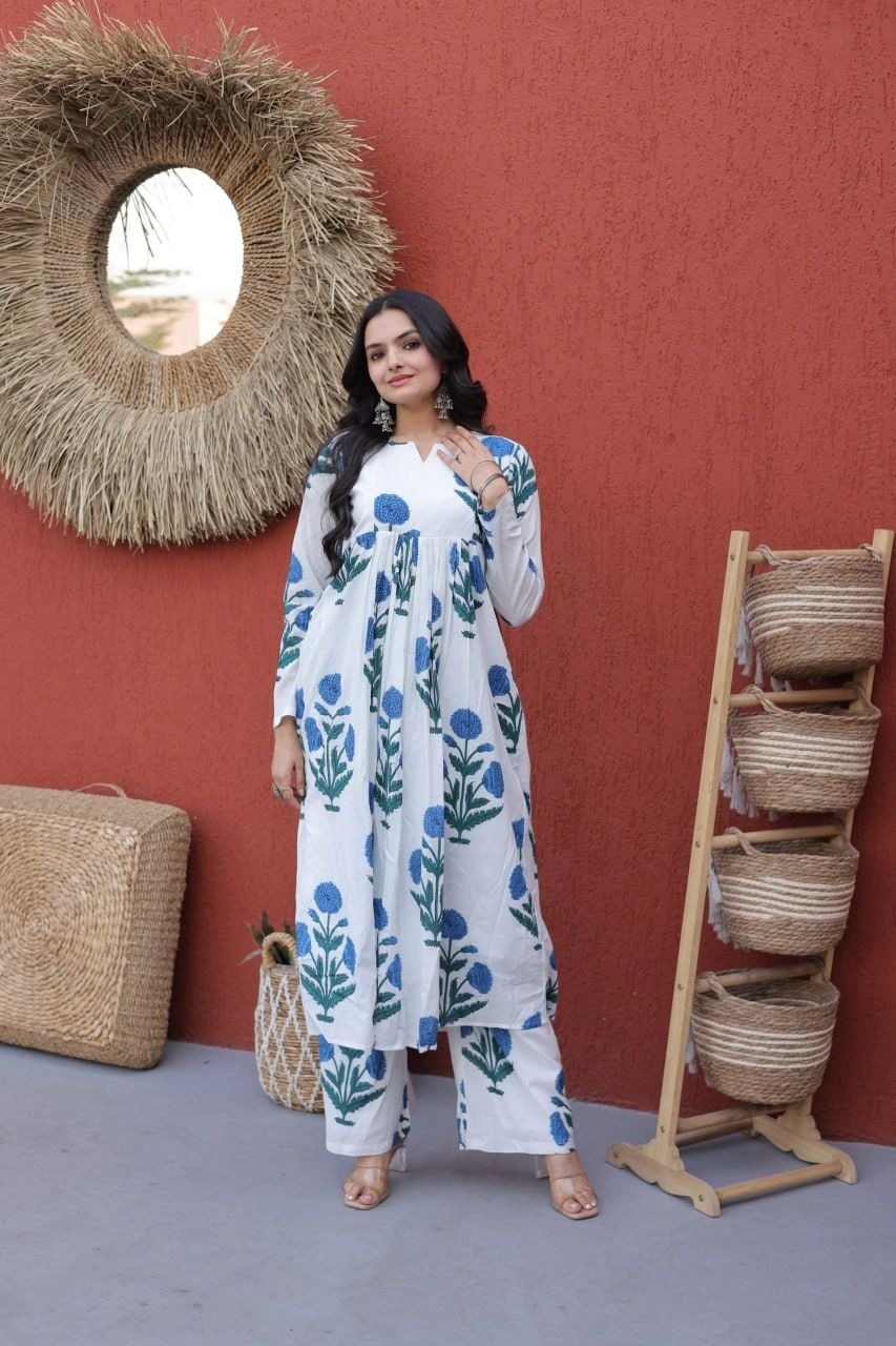 Premium Printed Cotton Kurti Pant Set for Women - Image 1