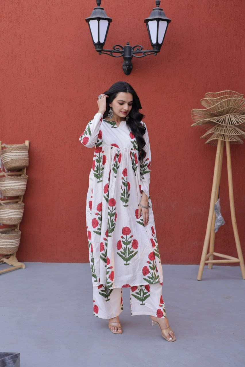 Stylish Printed Cotton Kurti with Pant for Women - Image 3