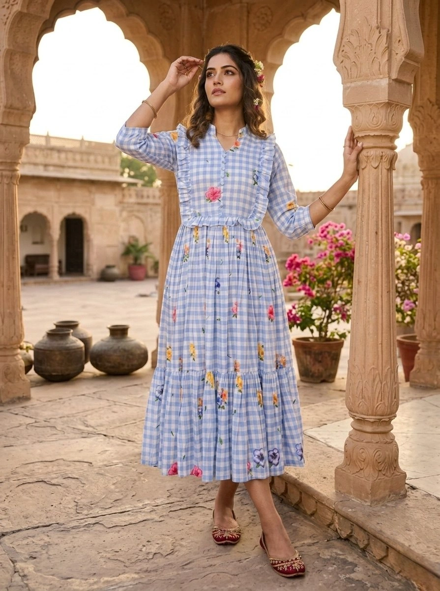 Designer Muslin Silk V Neck Collar Kurti for Women - Image 2