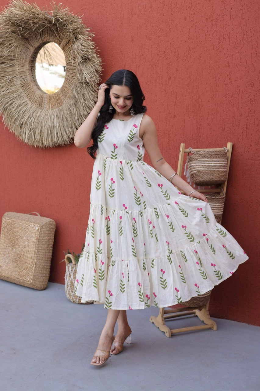 Women’s Sleeveless Printed Cotton Flared Kurti - Image 4