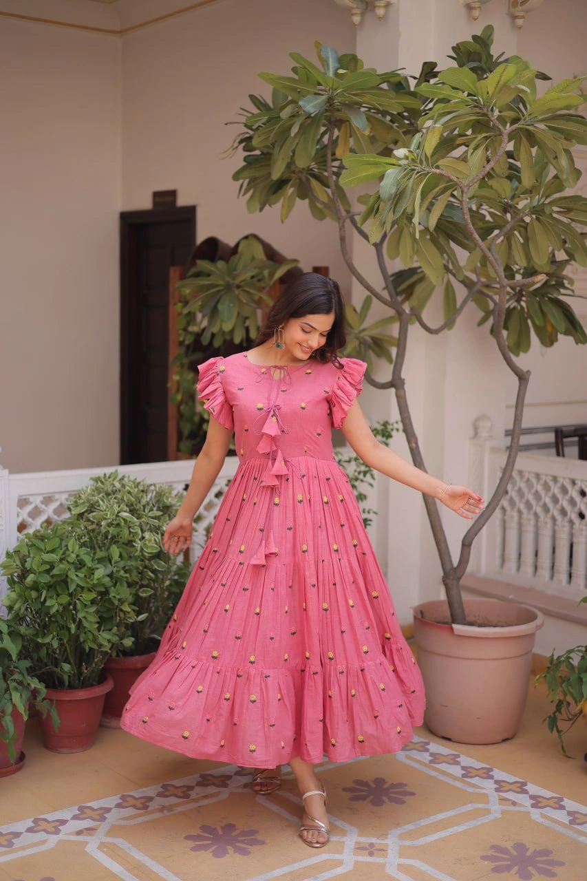 Women’s Sleeveless Embroidered Cotton Flared Kurti-WF - Image 2