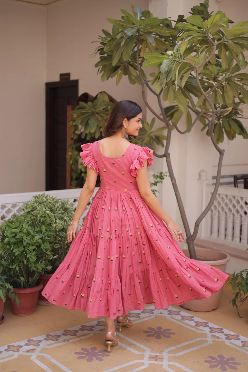 Women’s Sleeveless Embroidered Cotton Flared Kurti-WF - Image 3