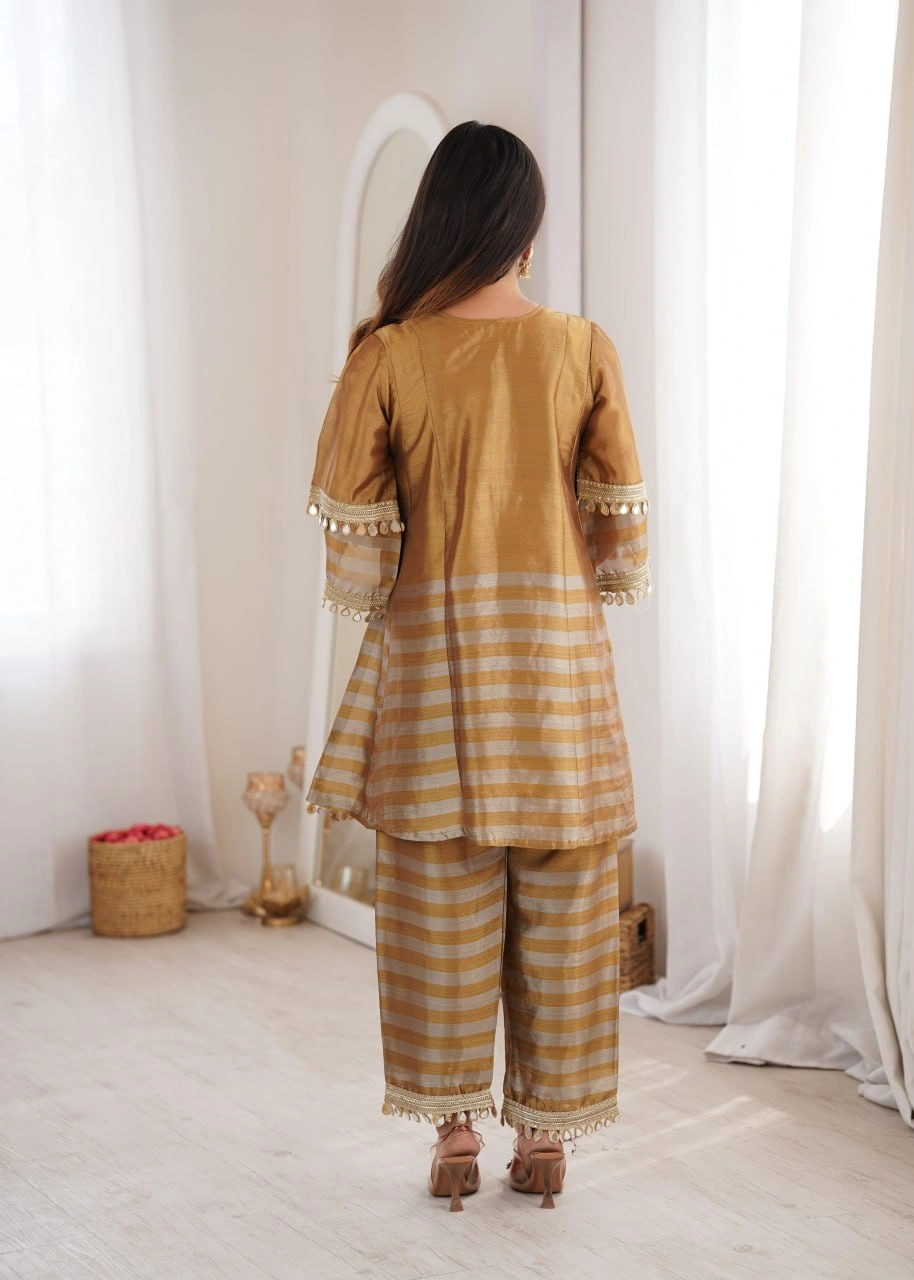 Designer Mirror Work Top Bottom with Batwa Set for Women - Image 3