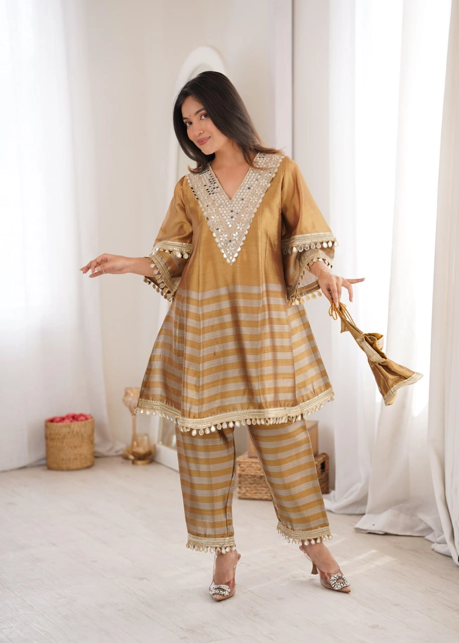 Designer Mirror Work Top Bottom with Batwa Set for Women - Image 4