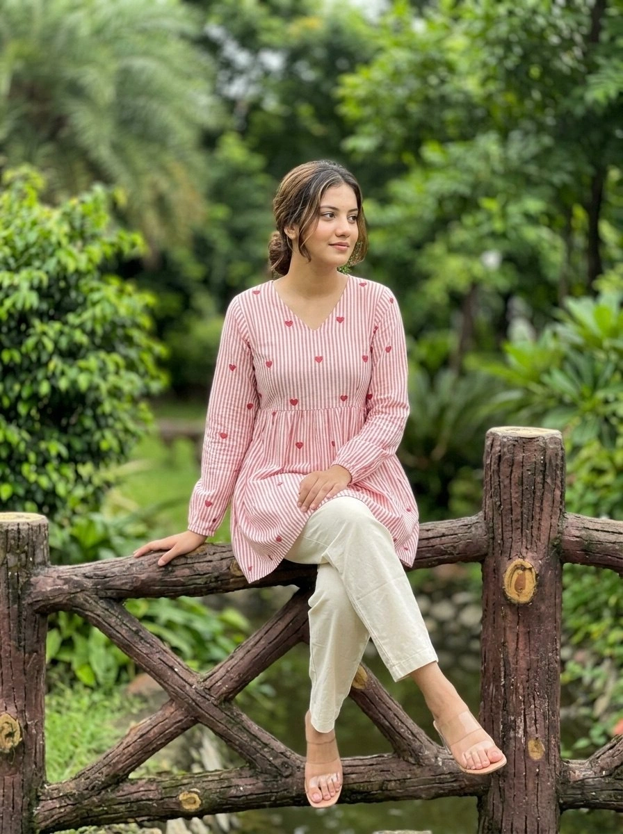 Cotton Heart Embroidered Top Pant Set for Women - Image 3