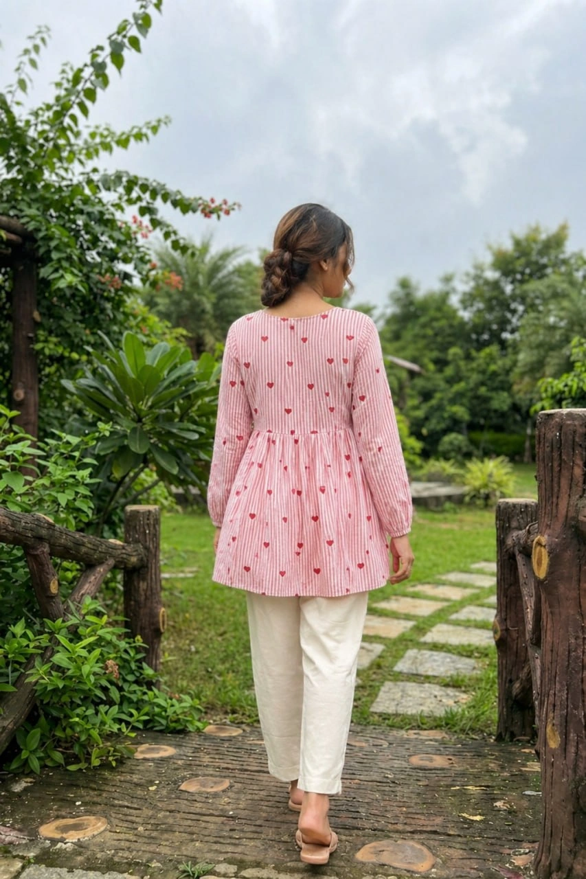 Cotton Heart Embroidered Top Pant Set for Women - Image 4