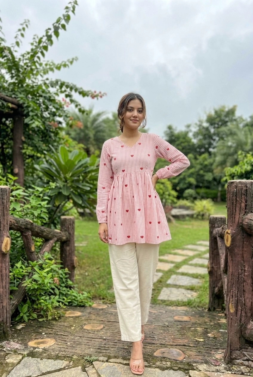 Cotton Heart Embroidered Top Pant Set for Women - Image 5