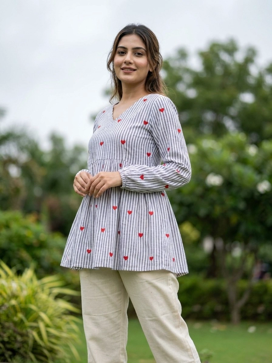 Designer Cotton Top Pant Set with Embroidery Work - Image 3
