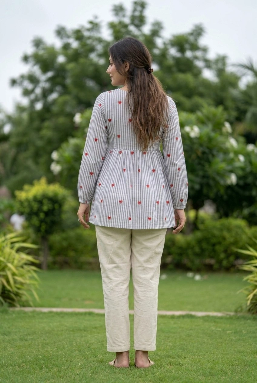 Designer Cotton Top Pant Set with Embroidery Work - Image 5