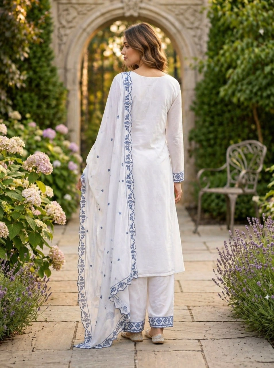 Faux Georgette Embroidered Kurti Pant Dupatta Set for Women - Image 4