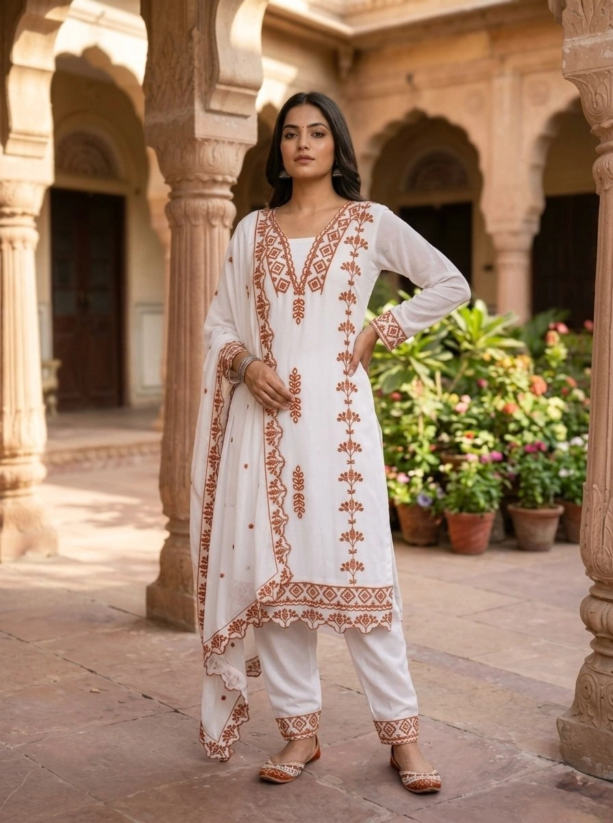 Women’s Designer 3 Piece Faux Georgette Ethnic Set - Image 2