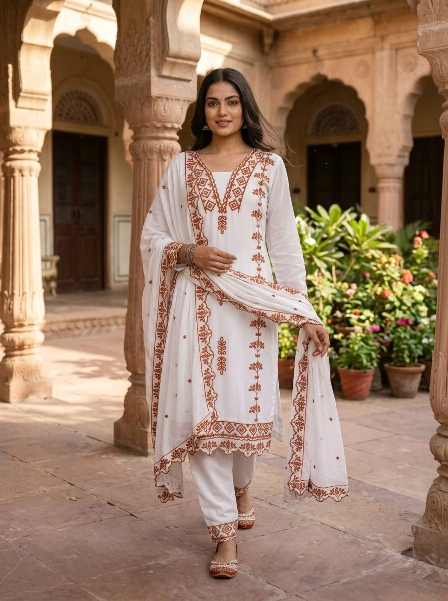 Women’s Designer 3 Piece Faux Georgette Ethnic Set - Image 3