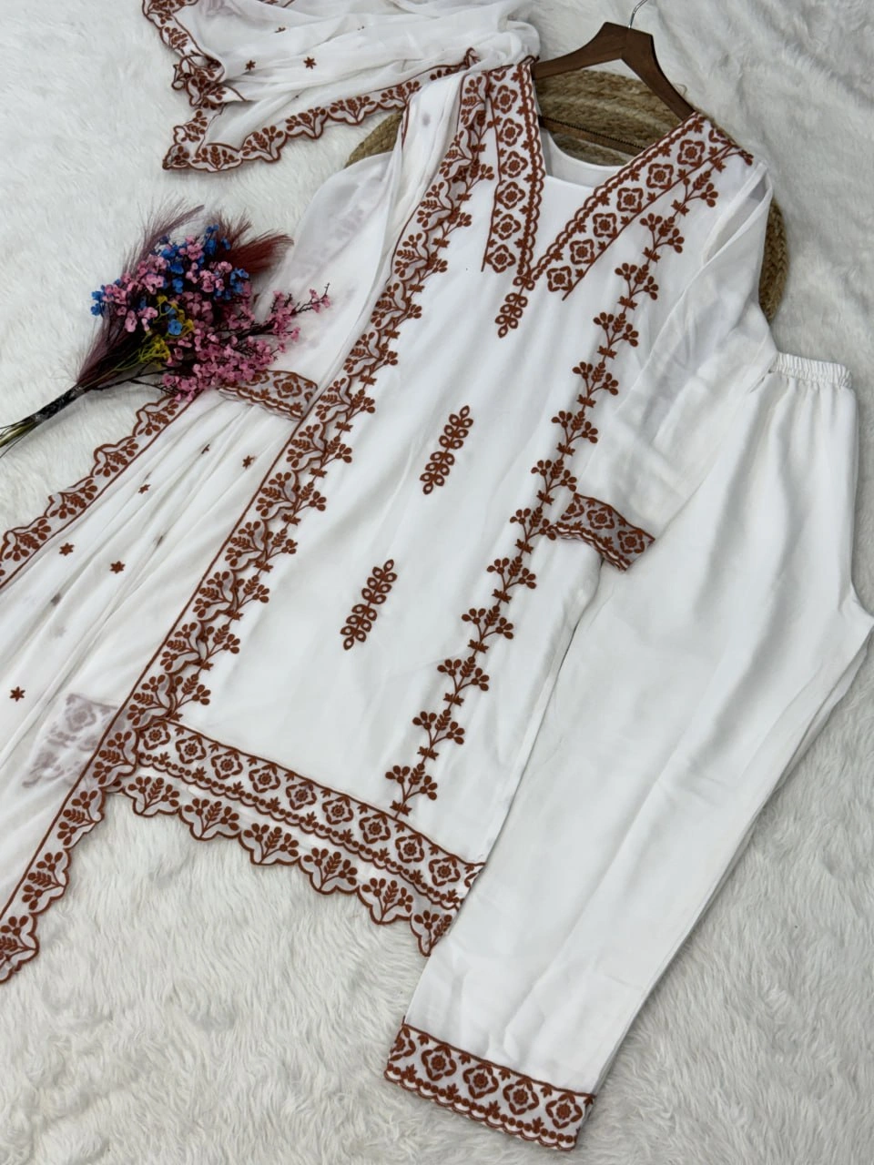 Women’s Designer 3 Piece Faux Georgette Ethnic Set - Image 5