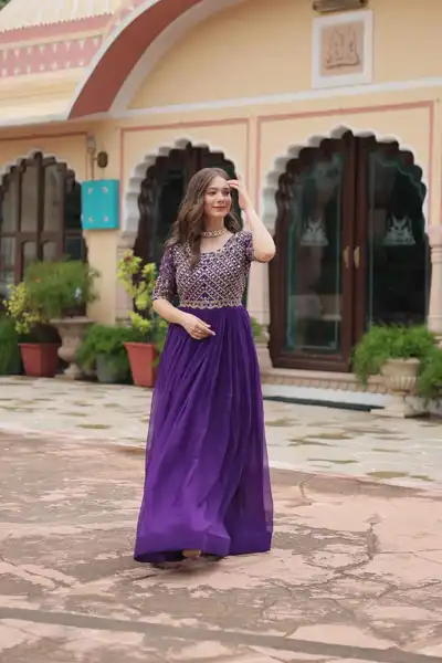 Premium Purple Embroidered Gown - View 1 of 3