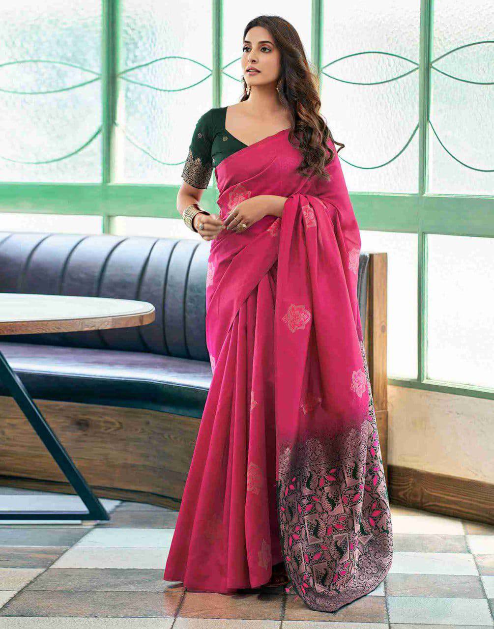 SOFT LICHI SILK PINK SAREE - View 1 of 5