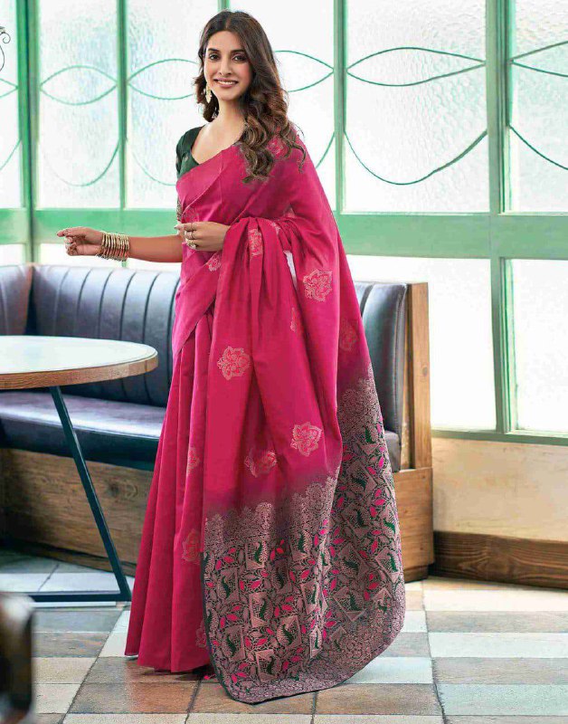 SOFT LICHI SILK PINK SAREE - View 4 of 5