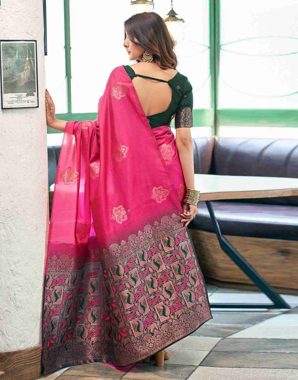 SOFT LICHI SILK PINK SAREE - View 5 of 5