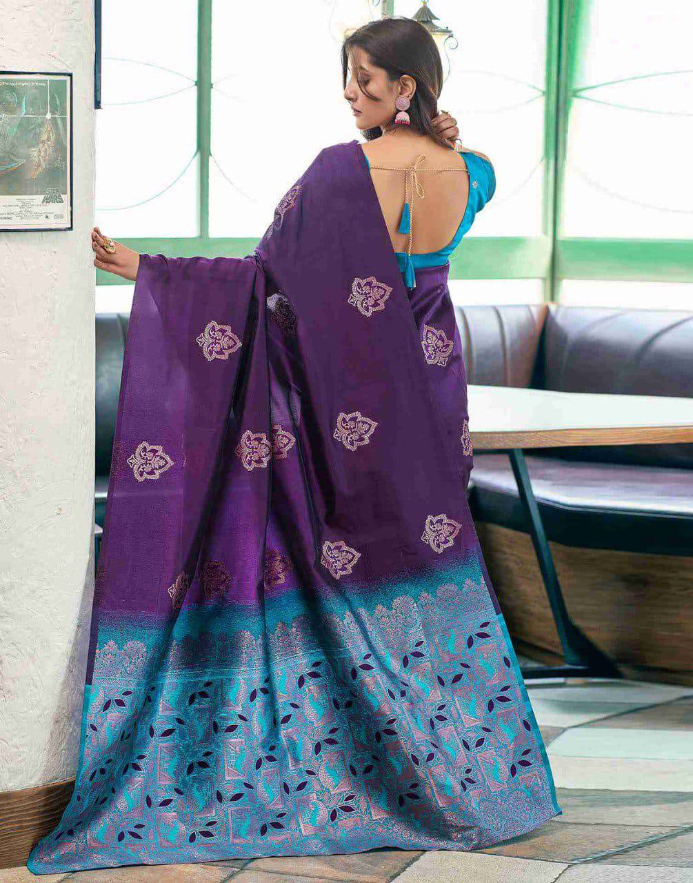 SOFT LICHI SILK PURPLE SAREE - View 5 of 5