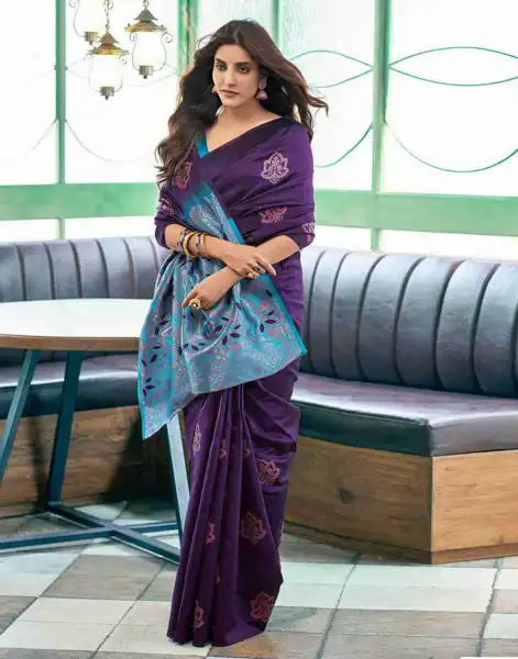 SOFT LICHI SILK PURPLE SAREE