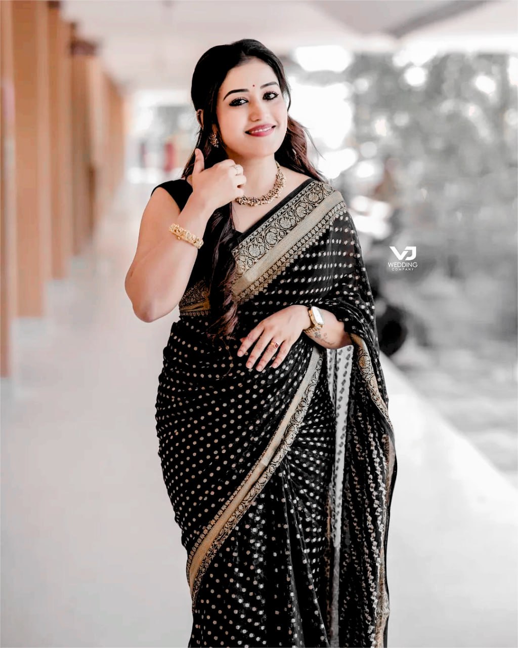 SOFT LICHI SILK BLACK SAREE - View 1 of 5