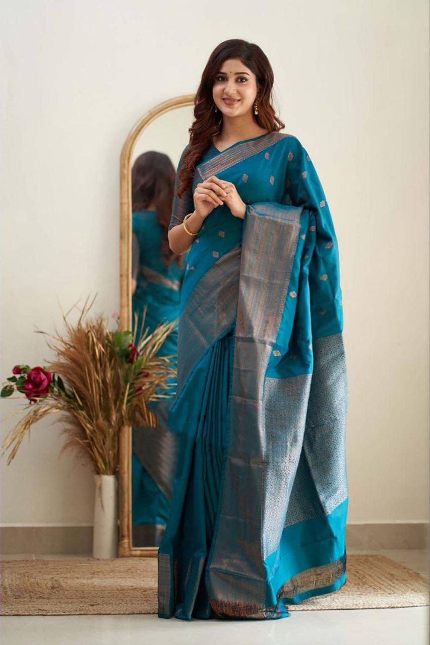SOFT LICHI SILK NAVYBLUE SAREE - View 3 of 4