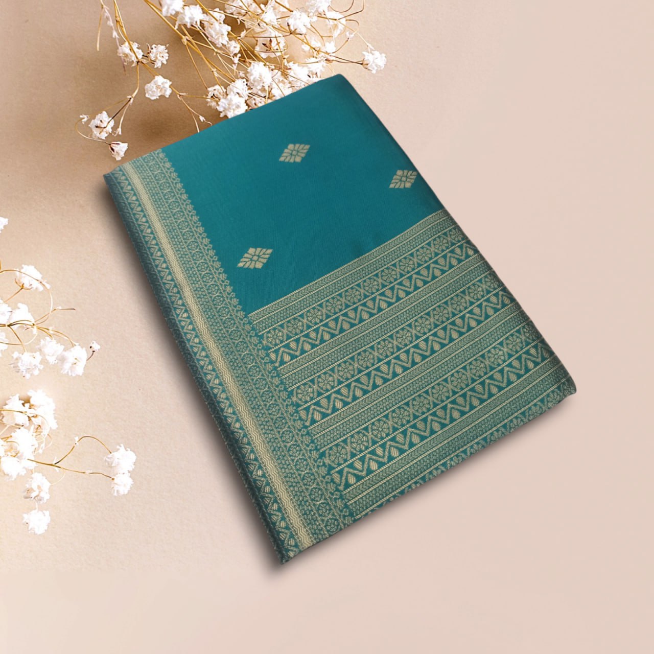 SOFT LICHI SILK GAREEN SAREE - View 4 of 4