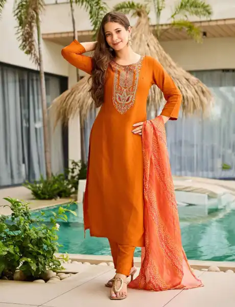 Straight Orenge Kurti - View 2 of 5