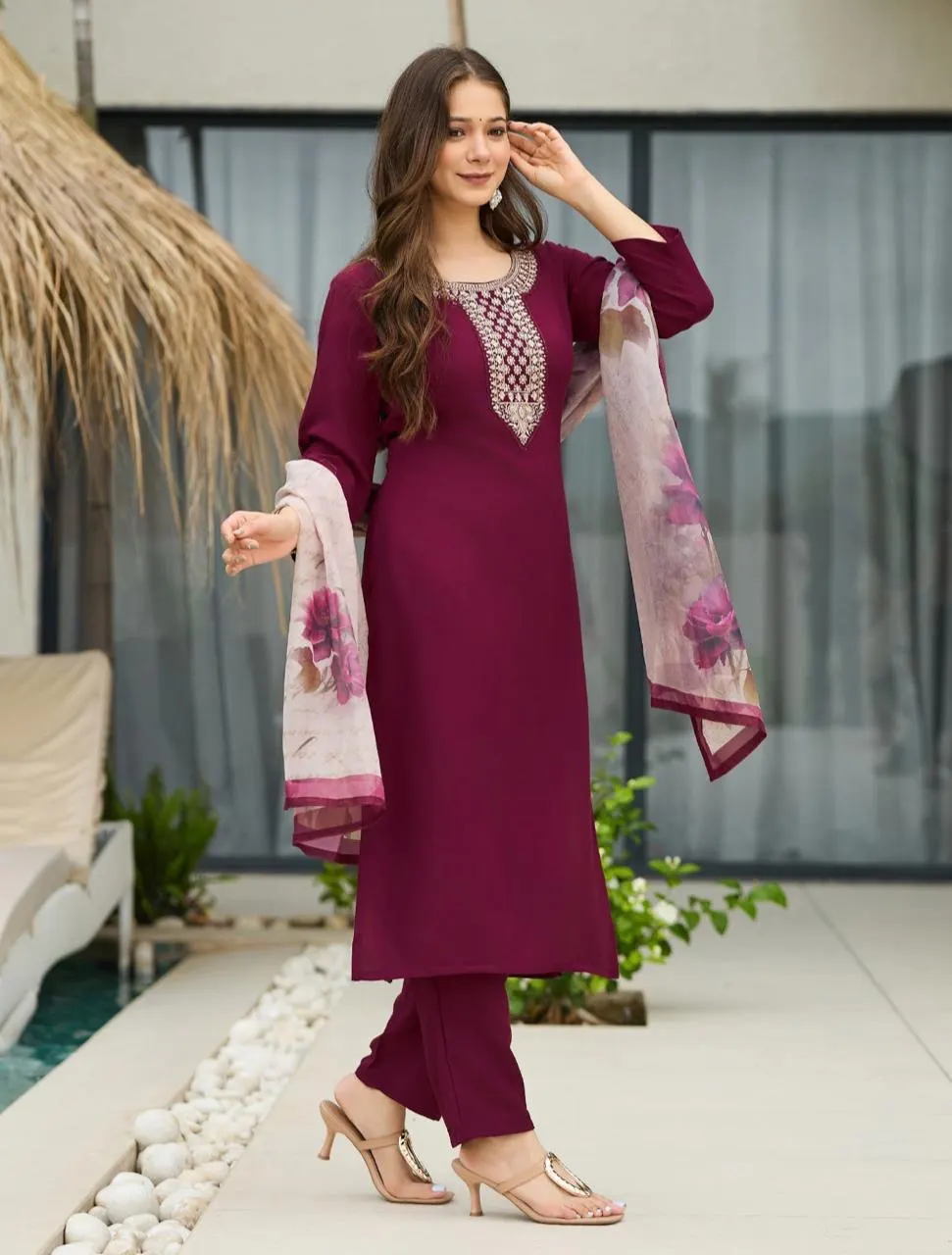 Straight Wine Kurti - View 4 of 5