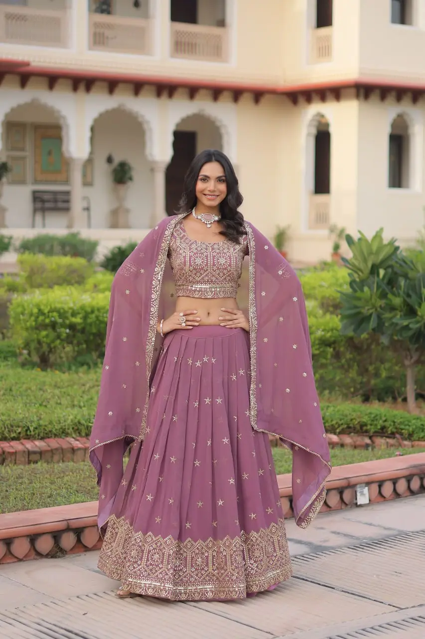 Womens Embroidered Faux Georgette Lehenga Choli - View 3 of 5