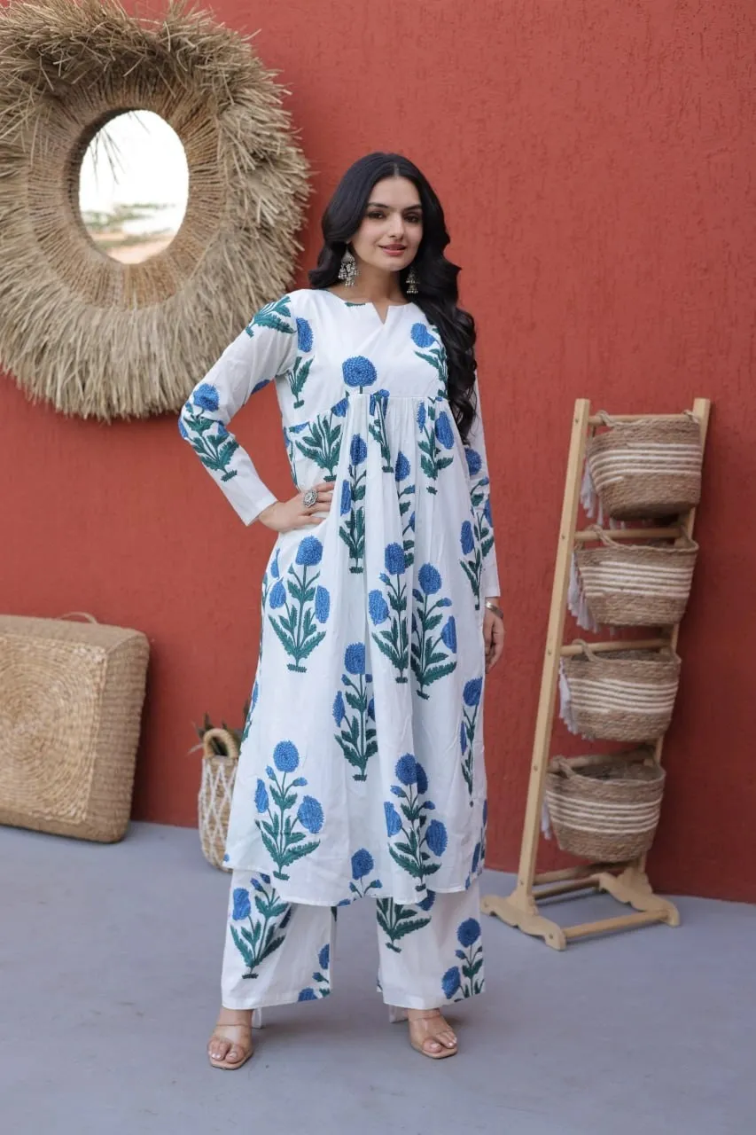 Premium Printed Cotton Kurti Pant Set for Women