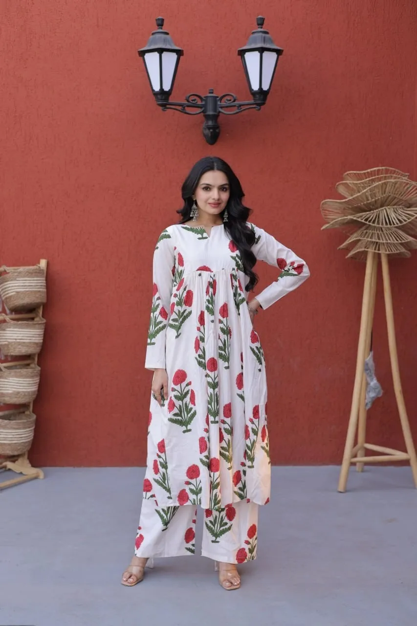 Stylish Printed Cotton Kurti with Pant for Women