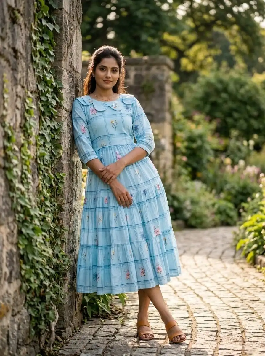Designer Muslin Silk Frill Pattern Kurti for Women