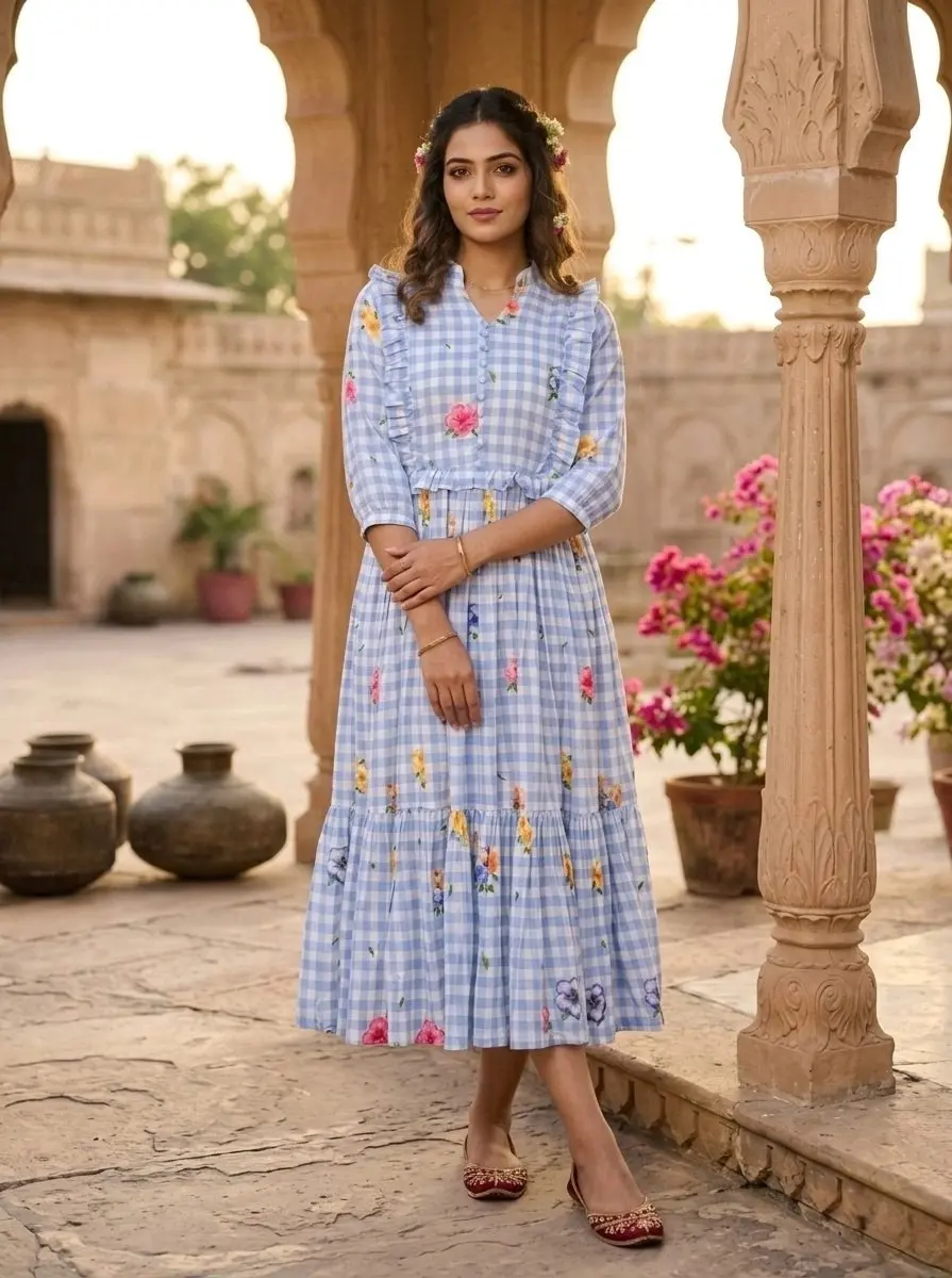 Designer Muslin Silk V Neck Collar Kurti for Women