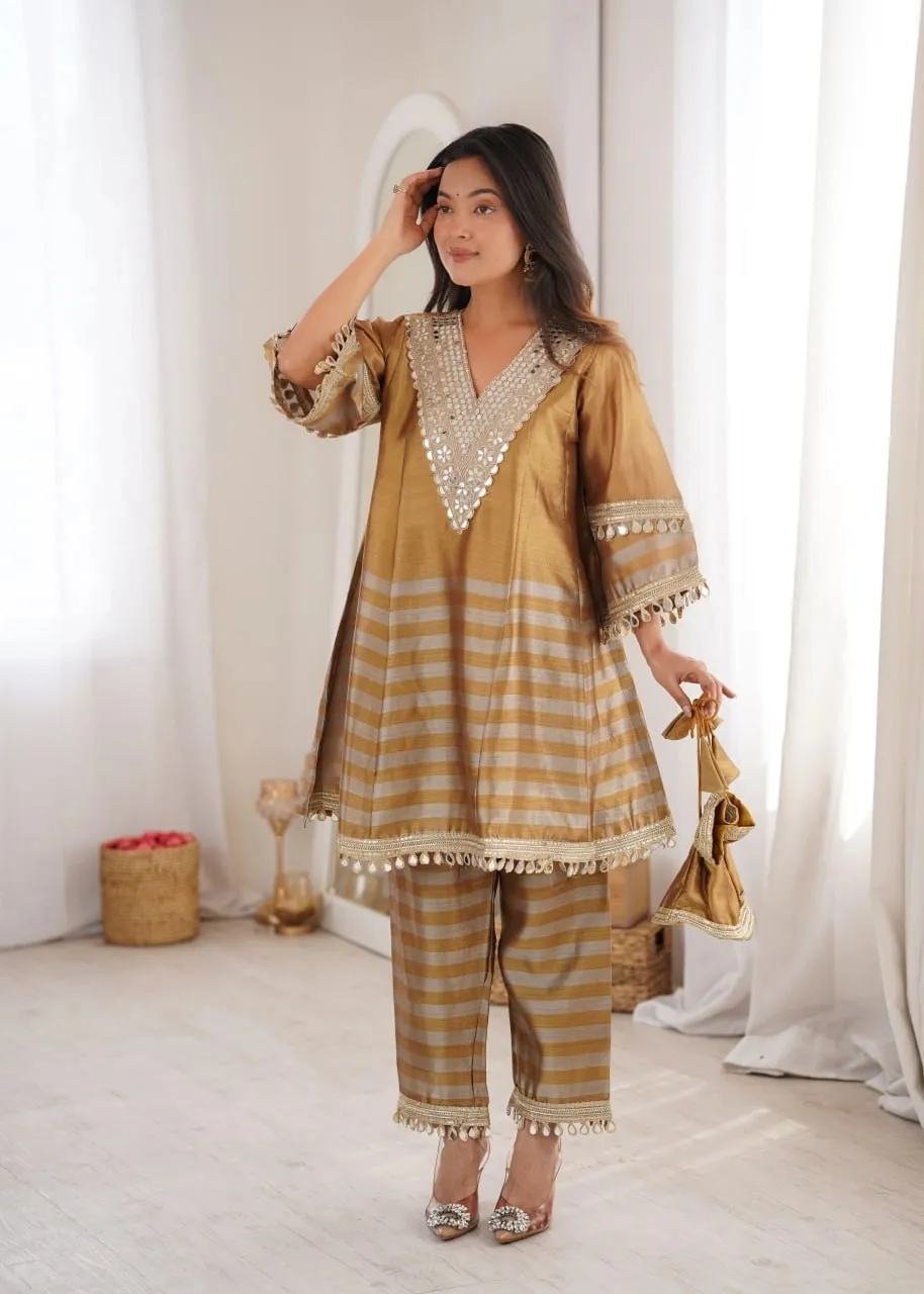 Designer Mirror Work Top Bottom with Batwa Set for Women