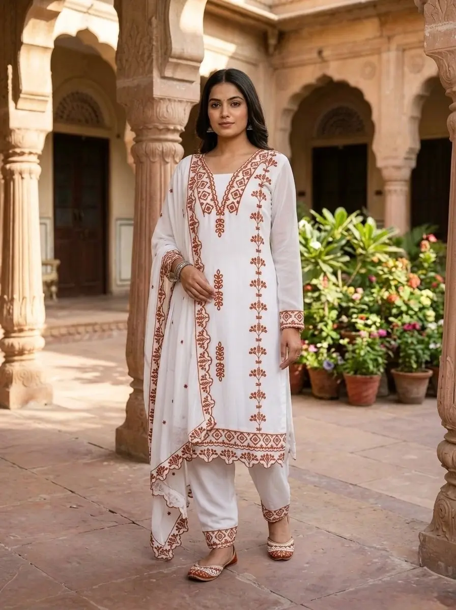 Women’s Designer 3 Piece Faux Georgette Ethnic Set